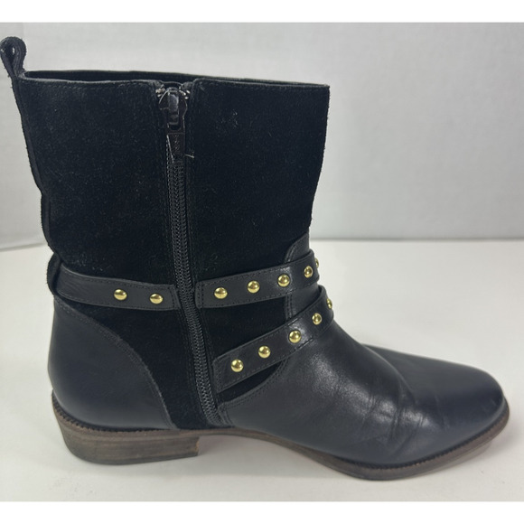 Coach Lilliana Leather Ankle Moto Boots Size 7.5 B Gold Studded Buckle Shoes - Picture 5 of 16